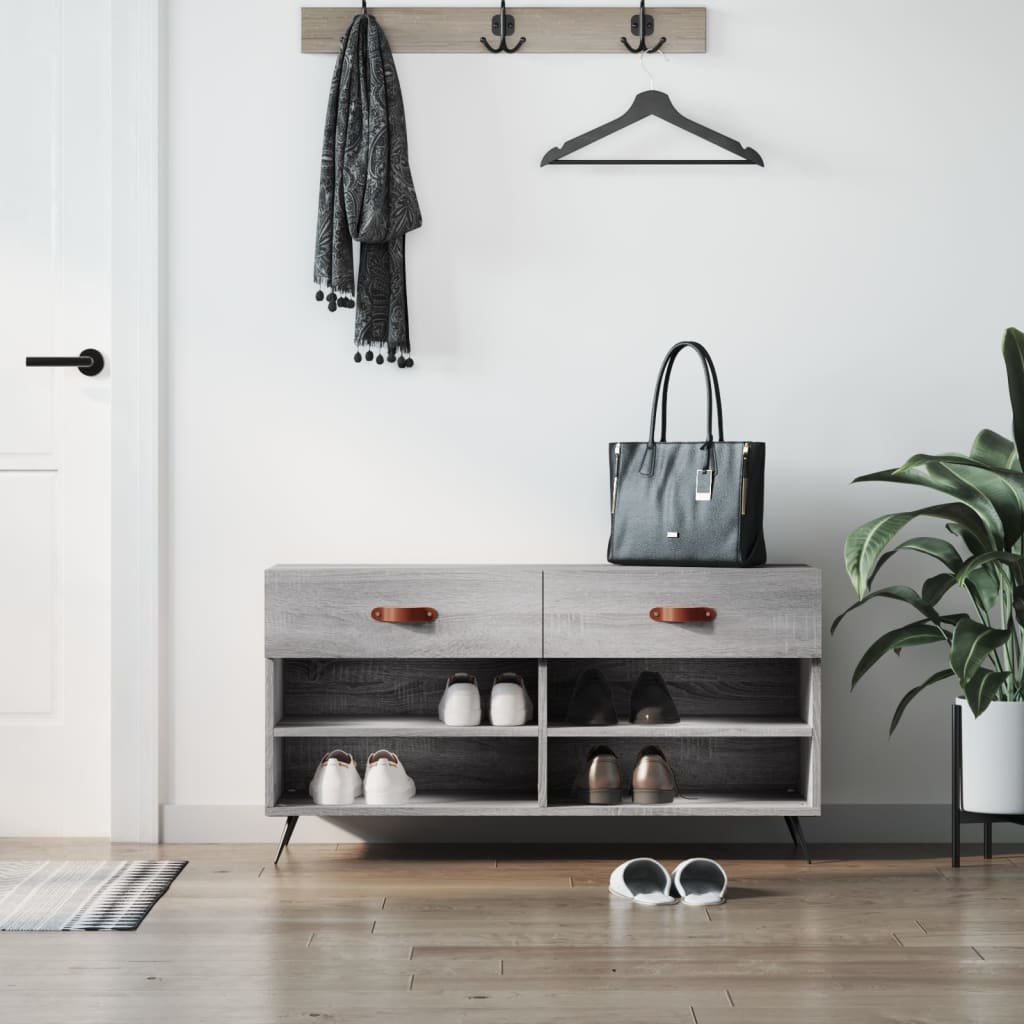 vidaXL Shoe Bench Grey Sonoma 102x35x55 cm Engineered Wood