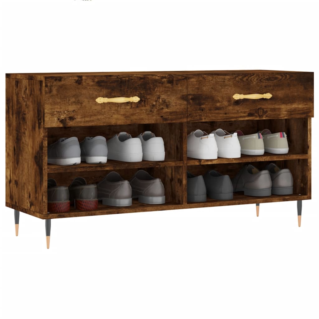 vidaXL Shoe Bench Smoked Oak 102x35x55 cm Engineered Wood