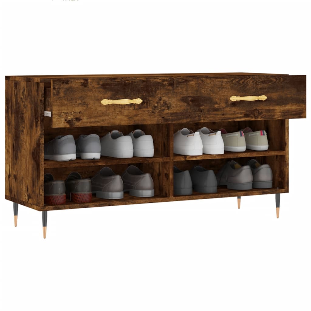 vidaXL Shoe Bench Smoked Oak 102x35x55 cm Engineered Wood