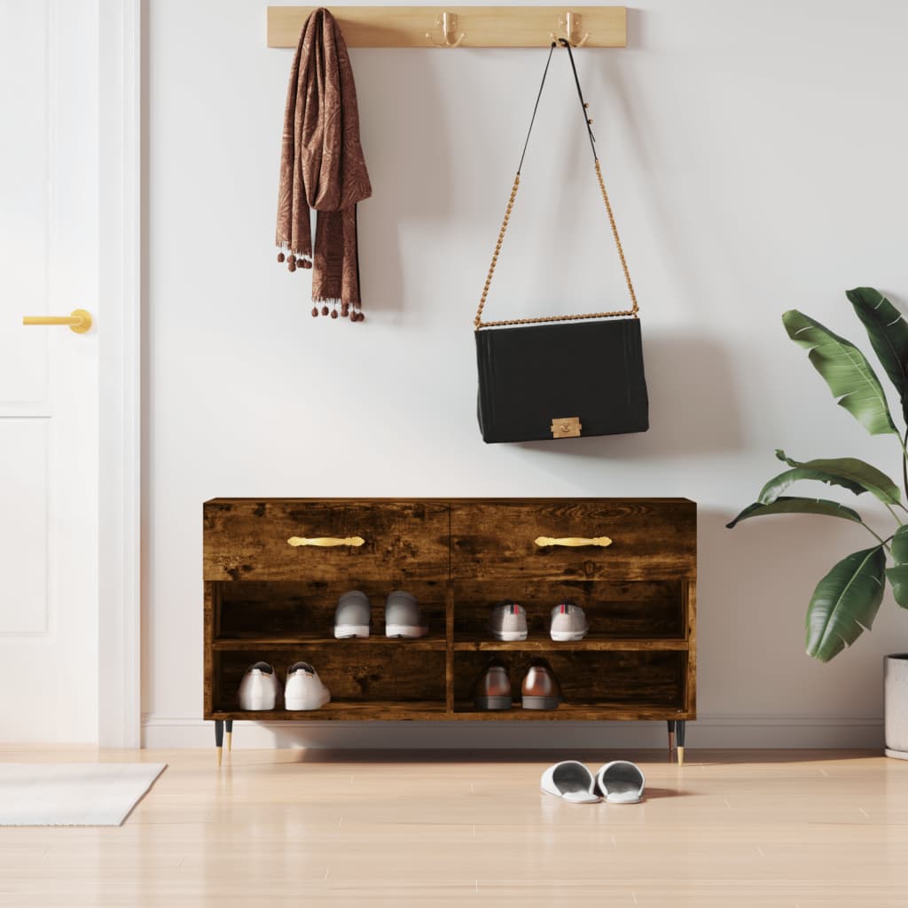 vidaXL Shoe Bench Smoked Oak 102x35x55 cm Engineered Wood
