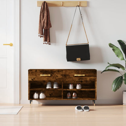 vidaXL Shoe Bench Smoked Oak 102x35x55 cm Engineered Wood