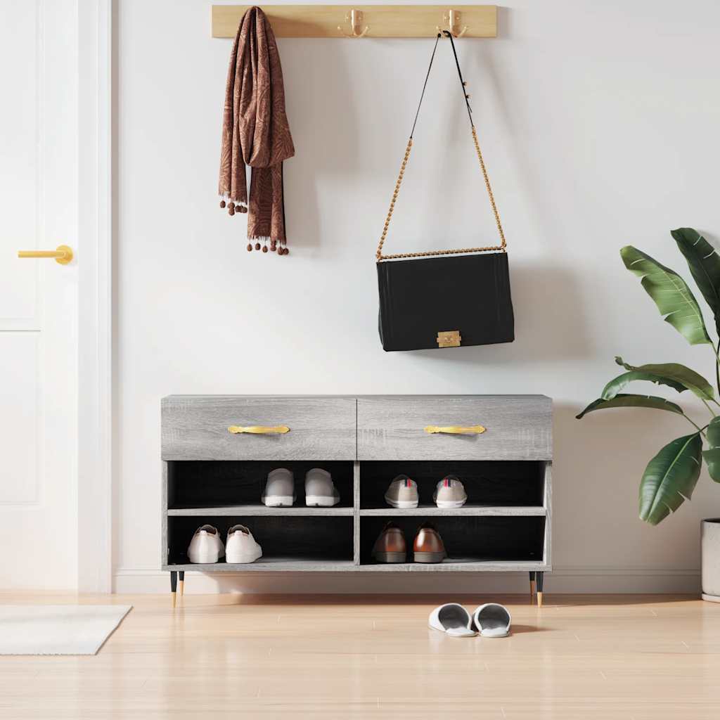 vidaXL Shoe Bench Grey Sonoma 102x35x55 cm Engineered Wood