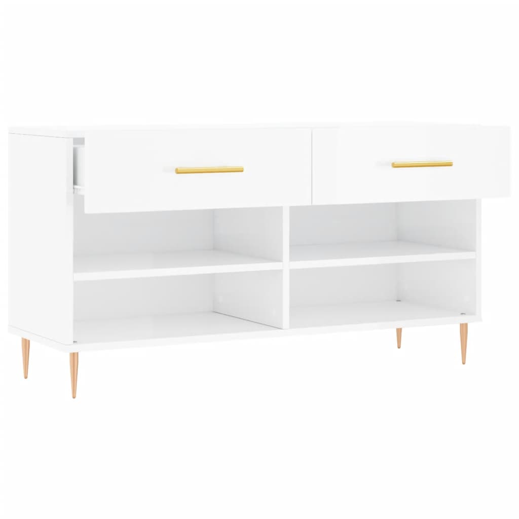 vidaXL Shoe Bench High Gloss White 102x35x55 cm Engineered Wood