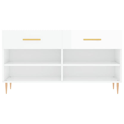 vidaXL Shoe Bench High Gloss White 102x35x55 cm Engineered Wood