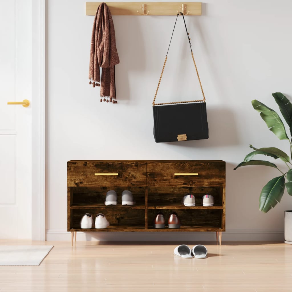 vidaXL Shoe Bench Smoked Oak 102x35x55 cm Engineered Wood