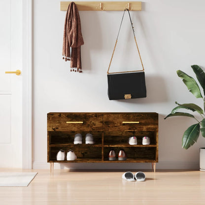 vidaXL Shoe Bench Smoked Oak 102x35x55 cm Engineered Wood