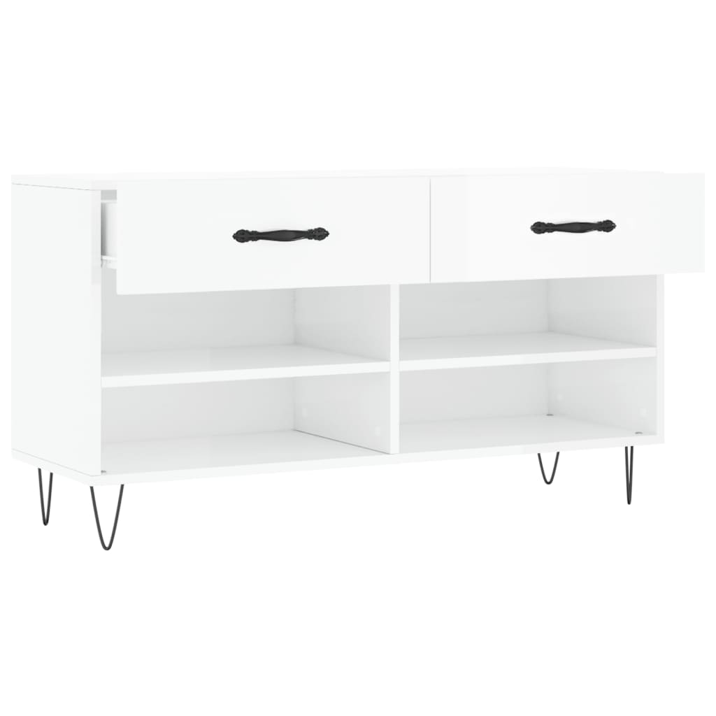 vidaXL Shoe Bench High Gloss White 102x35x55 cm Engineered Wood