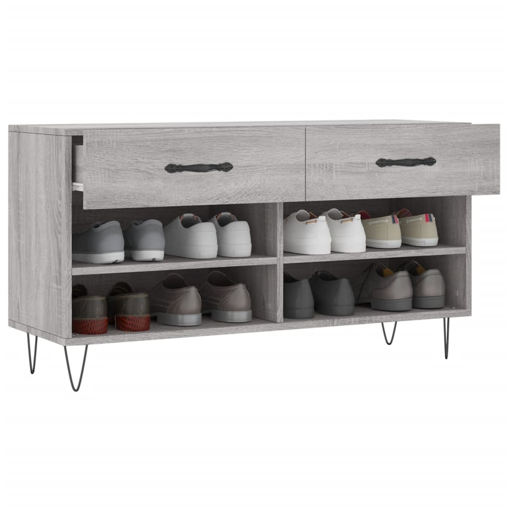 vidaXL Shoe Bench Grey Sonoma 102x35x55 cm Engineered Wood