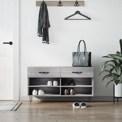 vidaXL Shoe Bench Grey Sonoma 102x35x55 cm Engineered Wood