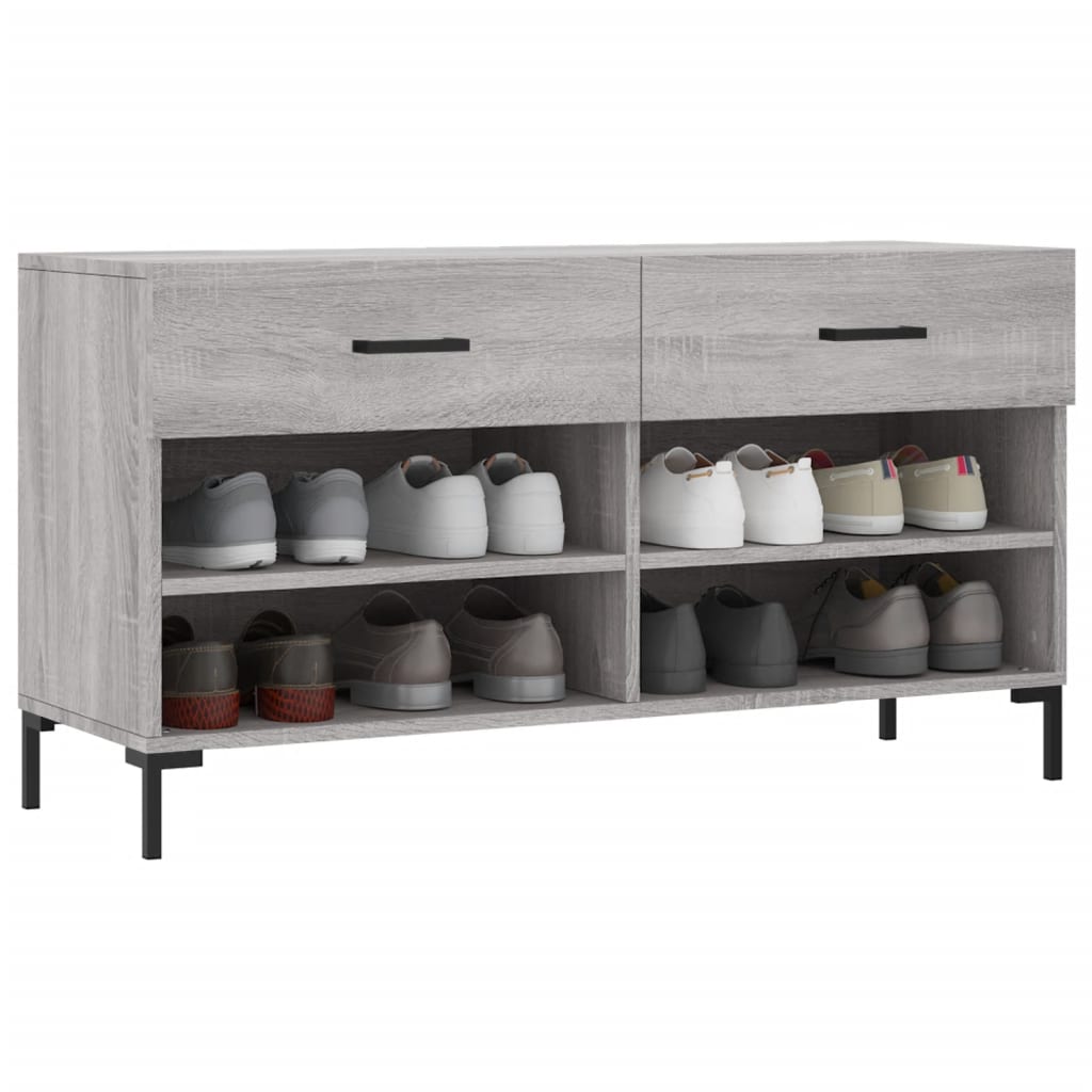 vidaXL Shoe Bench Grey Sonoma 102x35x55 cm Engineered Wood