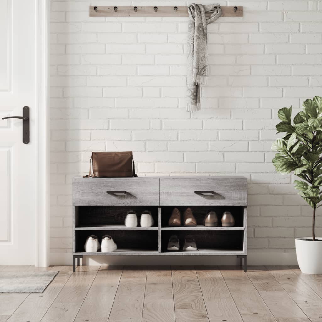 vidaXL Shoe Bench Grey Sonoma 102x35x55 cm Engineered Wood
