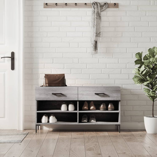 vidaXL Shoe Bench Grey Sonoma 102x35x55 cm Engineered Wood