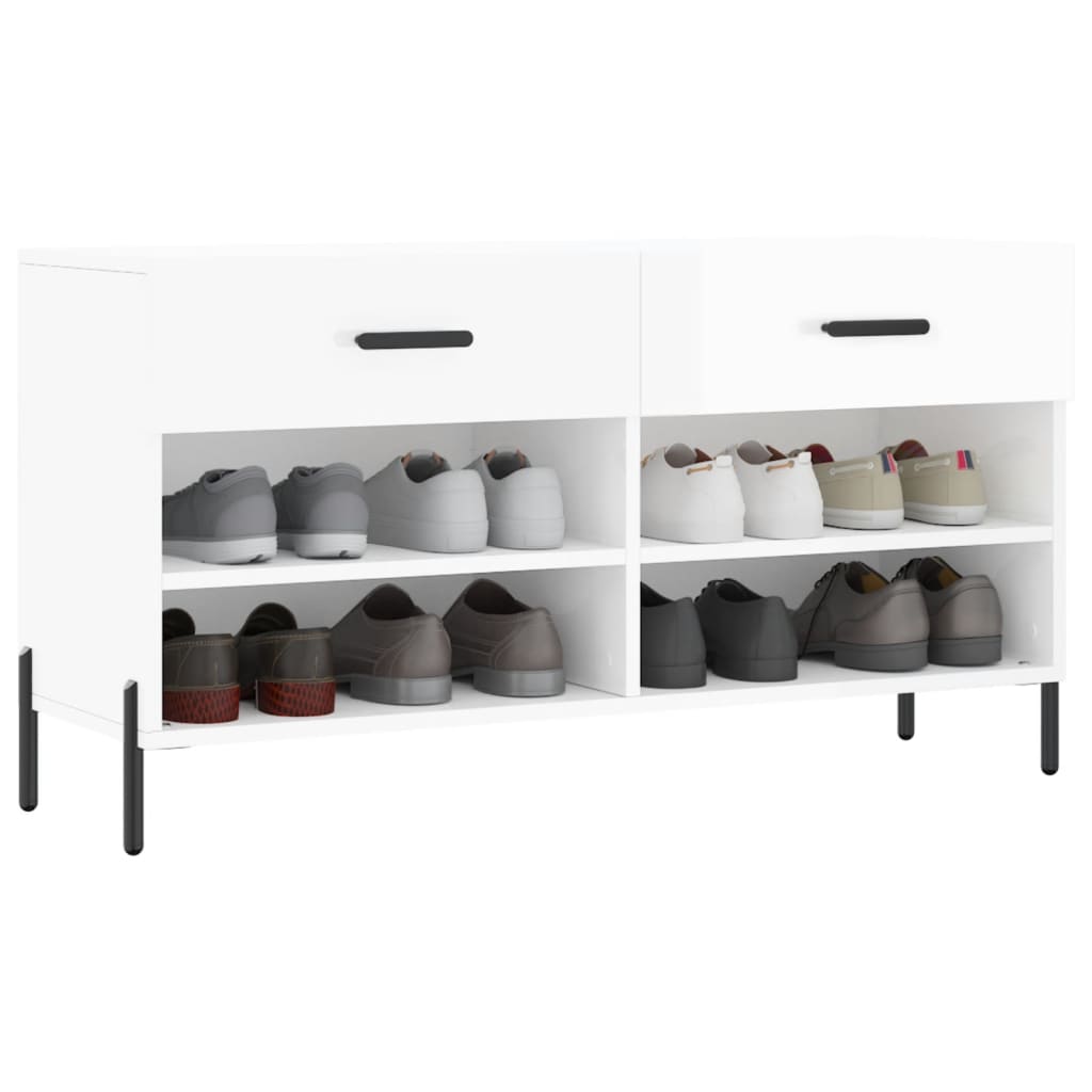 vidaXL Shoe Bench High Gloss White 102x35x55 cm Engineered Wood