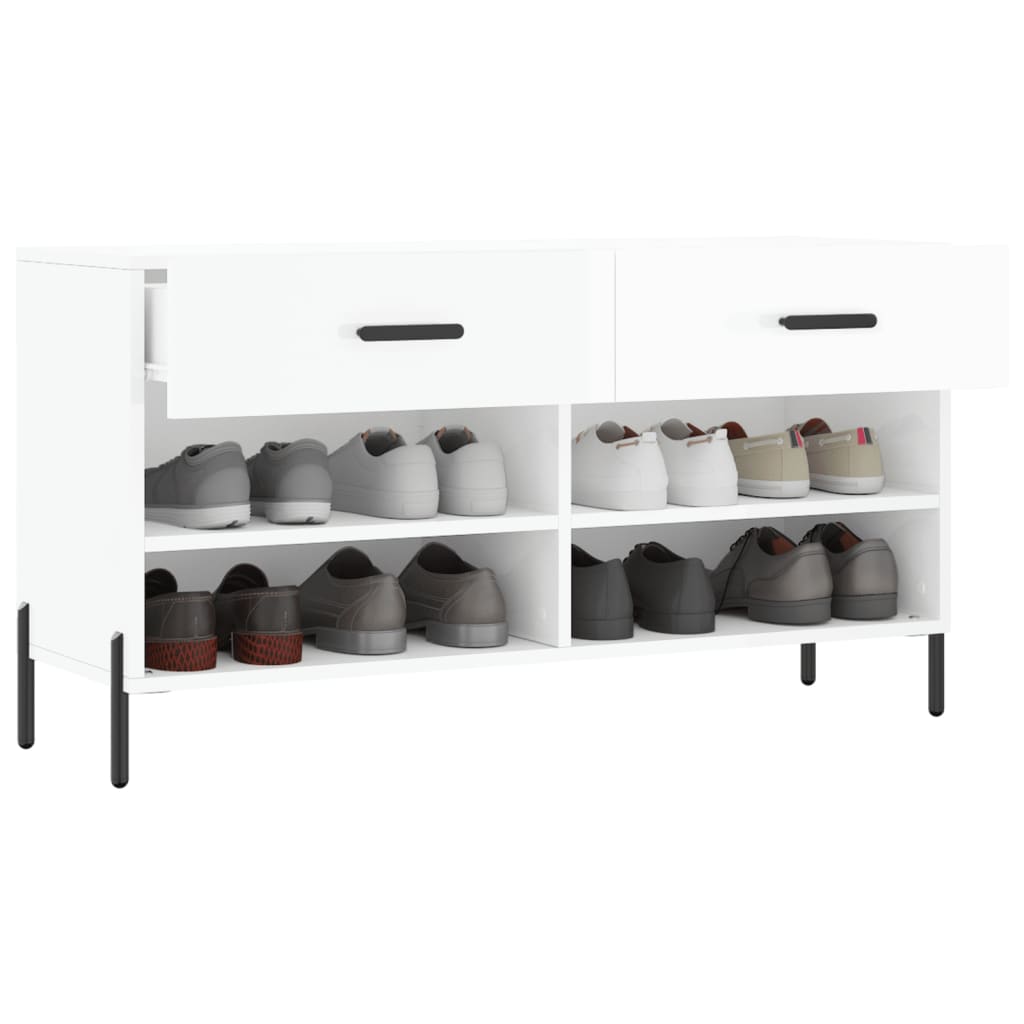 vidaXL Shoe Bench High Gloss White 102x35x55 cm Engineered Wood