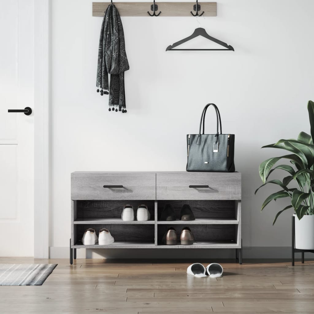 vidaXL Shoe Bench Grey Sonoma 102x35x55 cm Engineered Wood