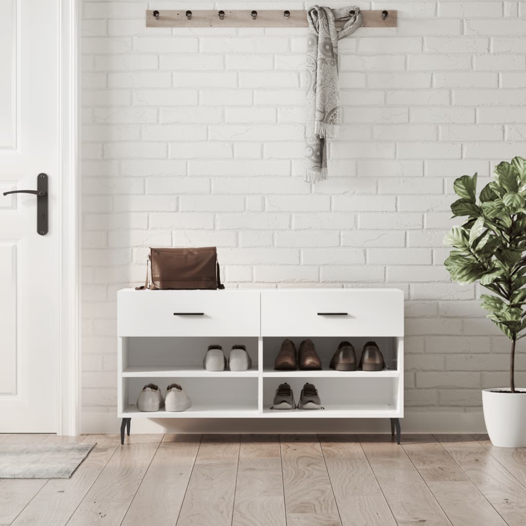 vidaXL Shoe Bench High Gloss White 102x35x55 cm Engineered Wood