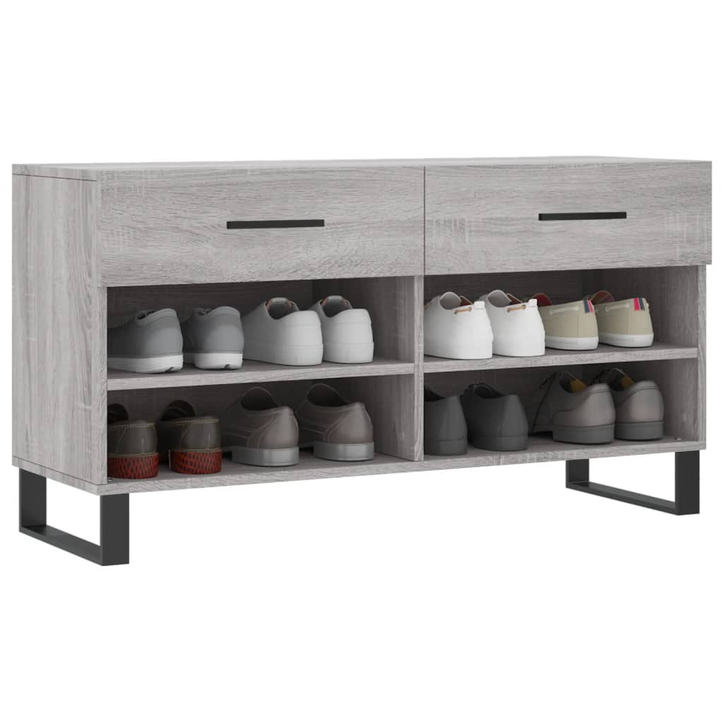 vidaXL Shoe Bench Grey Sonoma 102x35x55 cm Engineered Wood