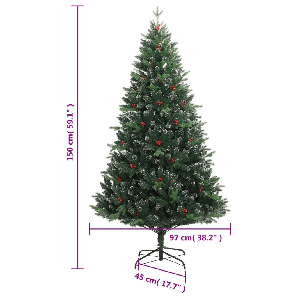 vidaXL Artificial Hinged Christmas Tree with Red Berries 150 cm