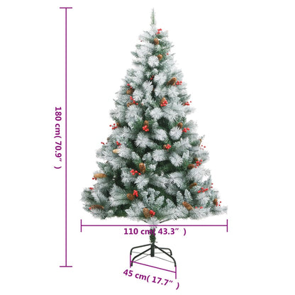 vidaXL Artificial Hinged Christmas Tree with Cones and Berries 180 cm