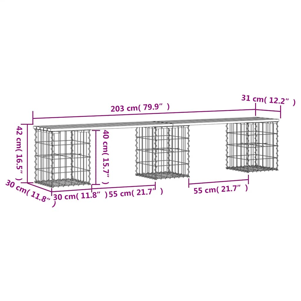vidaXL Garden Bench Gabion Design 203x31x42 cm Impregnated Wood Pine