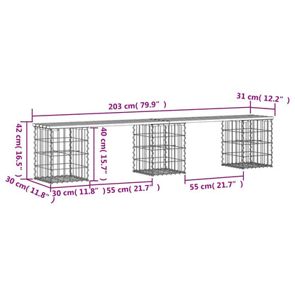 vidaXL Garden Bench Gabion Design 203x31x42 cm Impregnated Wood Pine