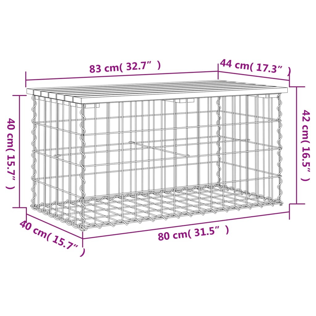 vidaXL Garden Bench Gabion Design 83x44x42 cm Solid Wood Pine