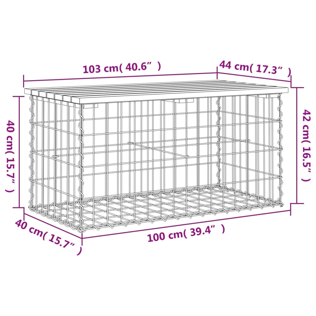 vidaXL Garden Bench Gabion Design 103x44x42 cm Solid Wood Pine