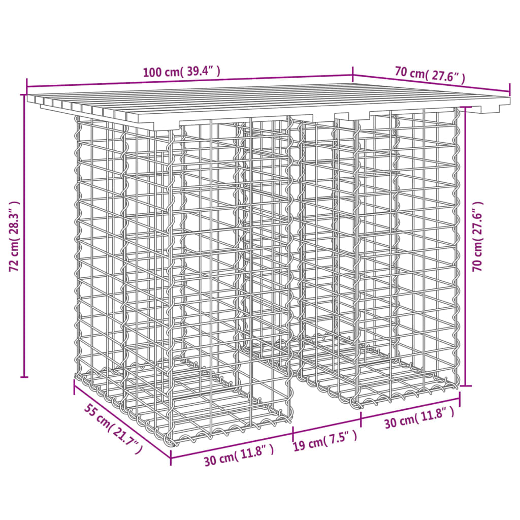 vidaXL Garden Table Gabion Design 100x70x72 cm Solid Wood Douglas