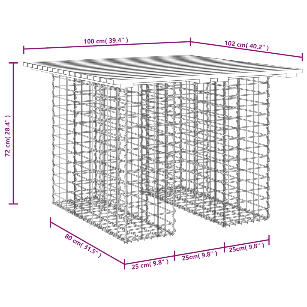 vidaXL Garden Table Gabion Design 100x102x72 cm Solid Wood Douglas