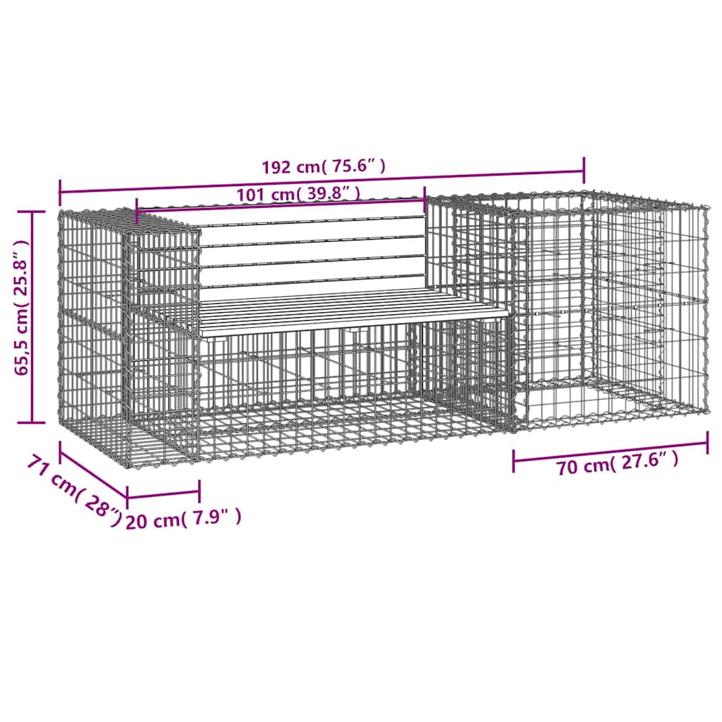 vidaXL Garden Bench With Gabion Basket | Natural Pine, Silver