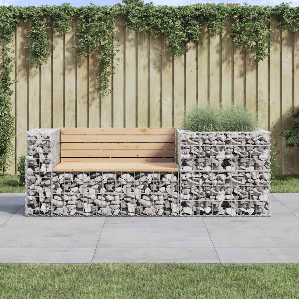 vidaXL Garden Bench With Gabion Basket | Natural Pine, Silver