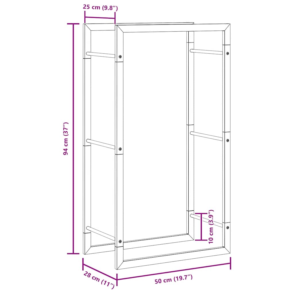vidaXL Firewood Rack 50x28x94 cm Stainless Steel