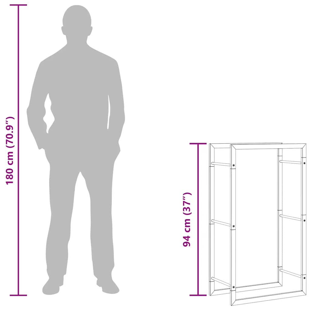 vidaXL Firewood Rack 50x28x94 cm Stainless Steel