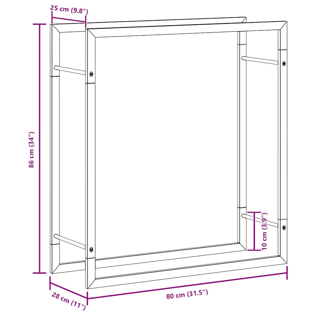 vidaXL Firewood Rack 80x28x86 cm Stainless Steel