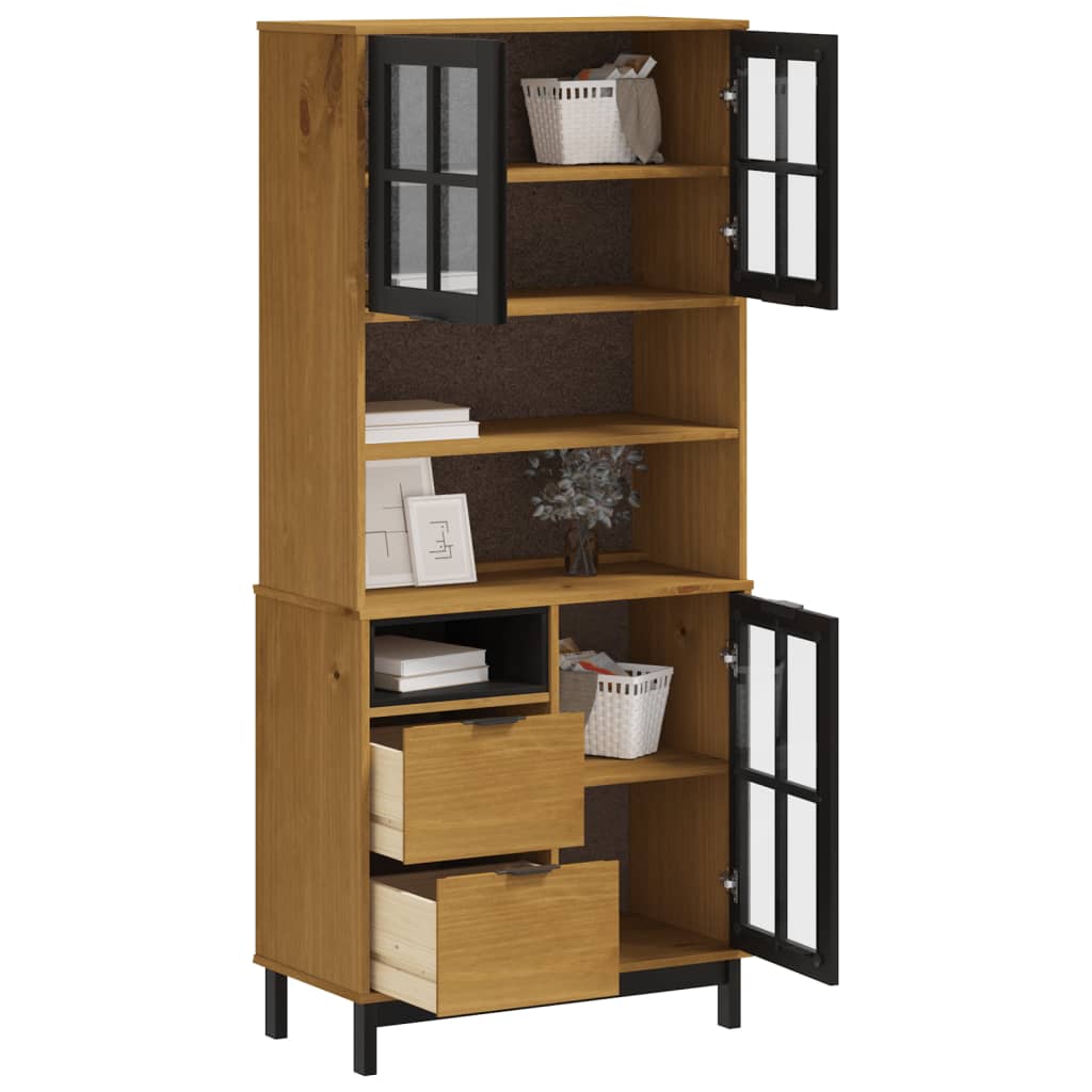 vidaXL Highboard with Glass Doors FLAM 80x40x180 cm Solid Wood Pine
