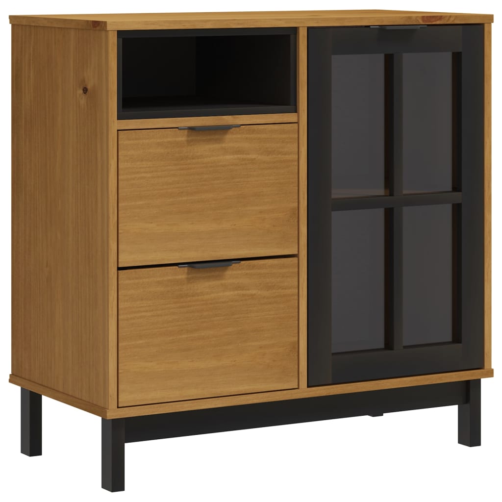 vidaXL Highboard with Glass Doors FLAM 80x40x180 cm Solid Wood Pine