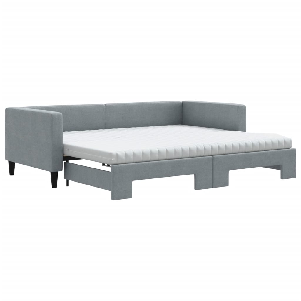 vidaXL Daybed with Trundle and Mattresses Light Grey 90x190 cm Fabric