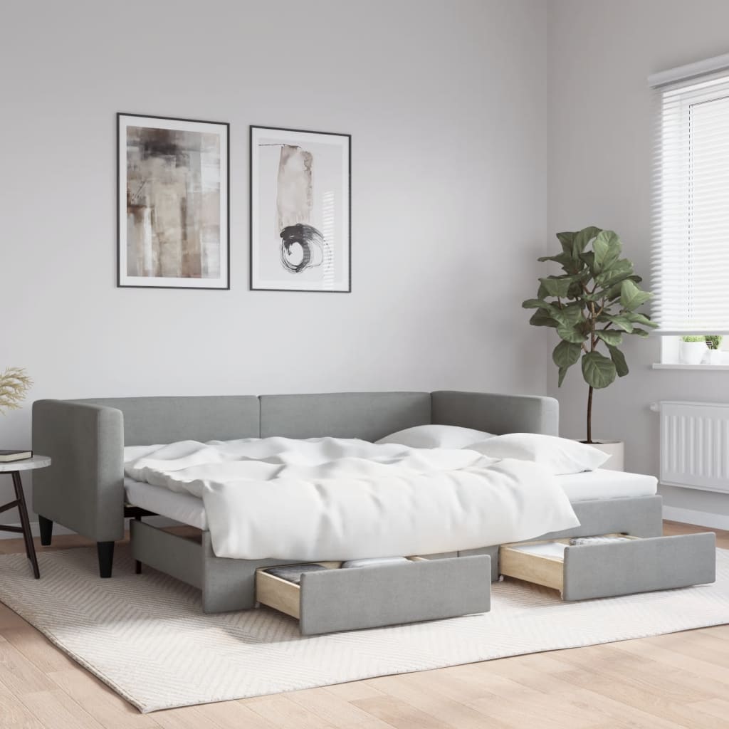 vidaXL Daybed with Trundle&Drawers without Mattress Light Grey 90x190 cm Single
