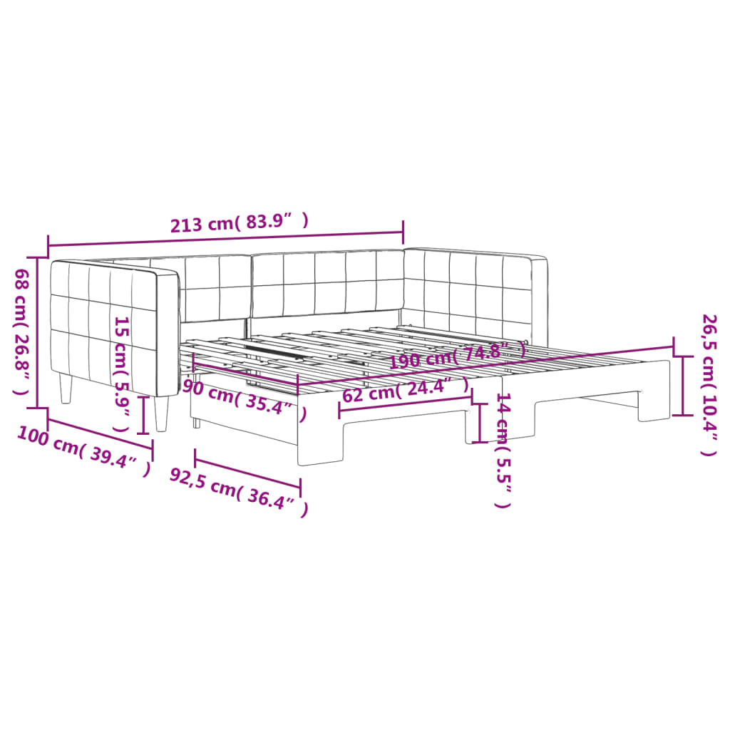 vidaXL Daybed with Trundle without Mattress Dark Grey 90x190 cm Single