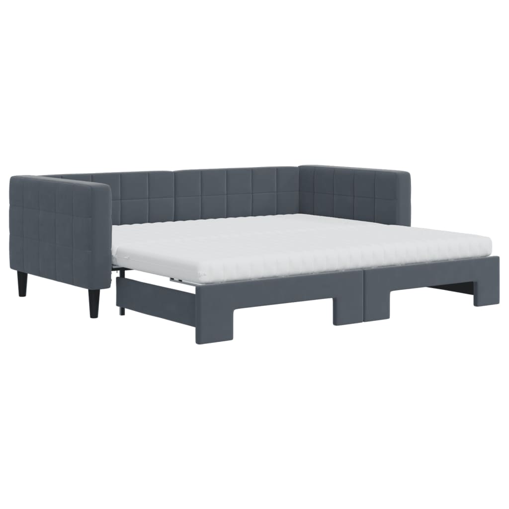vidaXL Daybed with Trundle and Mattresses Dark Grey 90x190 cm Velvet