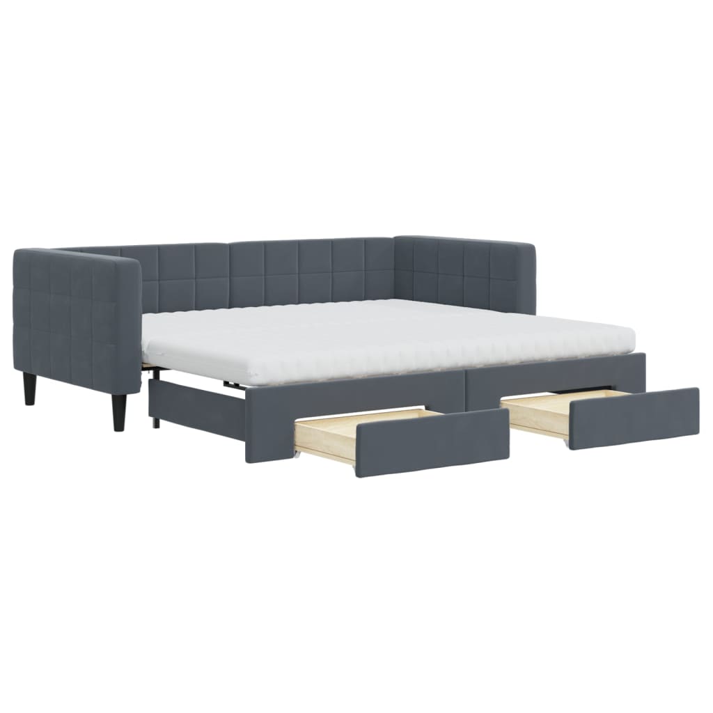 vidaXL Daybed with Trundle and Drawers Dark Grey 90x190 cm Velvet