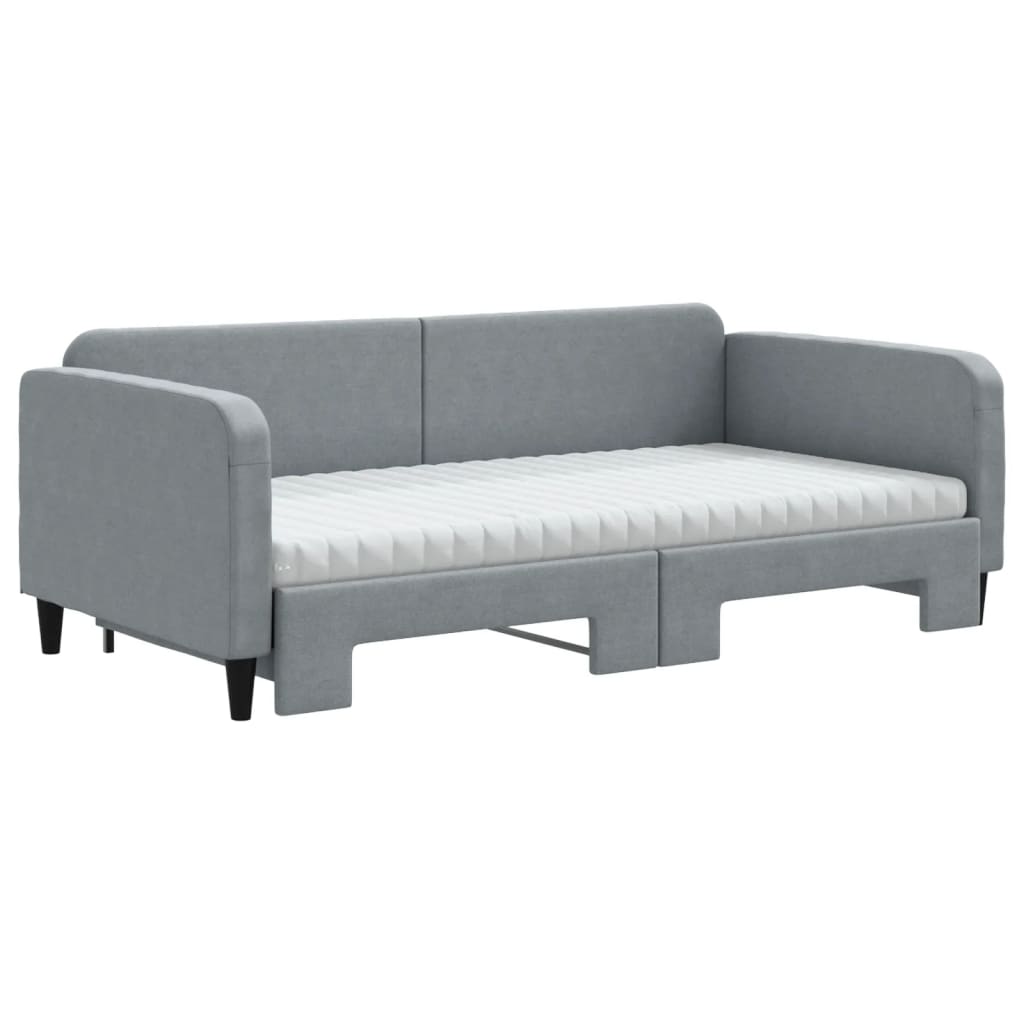 vidaXL Daybed with Trundle and Mattresses Light Grey 90x190 cm Fabric