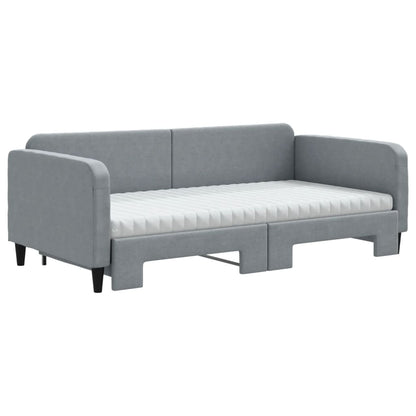 vidaXL Daybed with Trundle and Mattresses Light Grey 90x190 cm Fabric