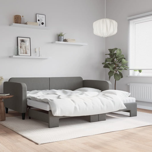 vidaXL Daybed with Trundle and Mattresses Dark Grey 90x190 cm Fabric