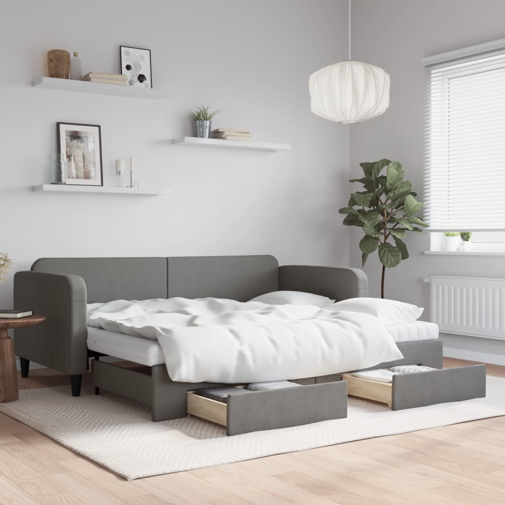 vidaXL Daybed with Trundle and Drawers Dark Grey 90x190 cm Fabric