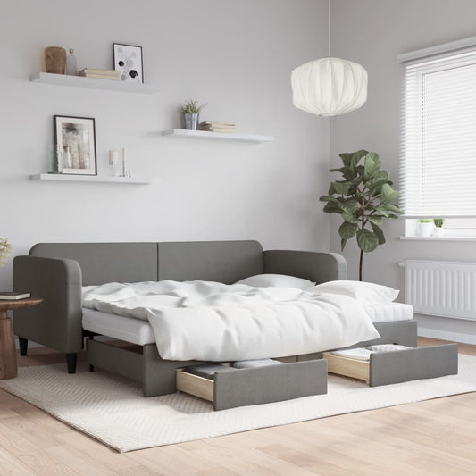 vidaXL Daybed with Trundle and Drawers Dark Grey 90x190 cm Fabric