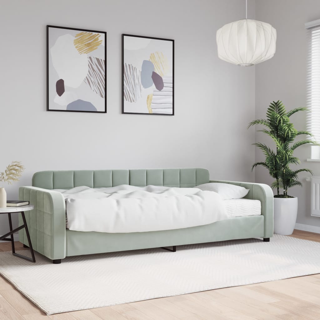 vidaXL Daybed with Mattress Light Grey 90x190 cm Velvet