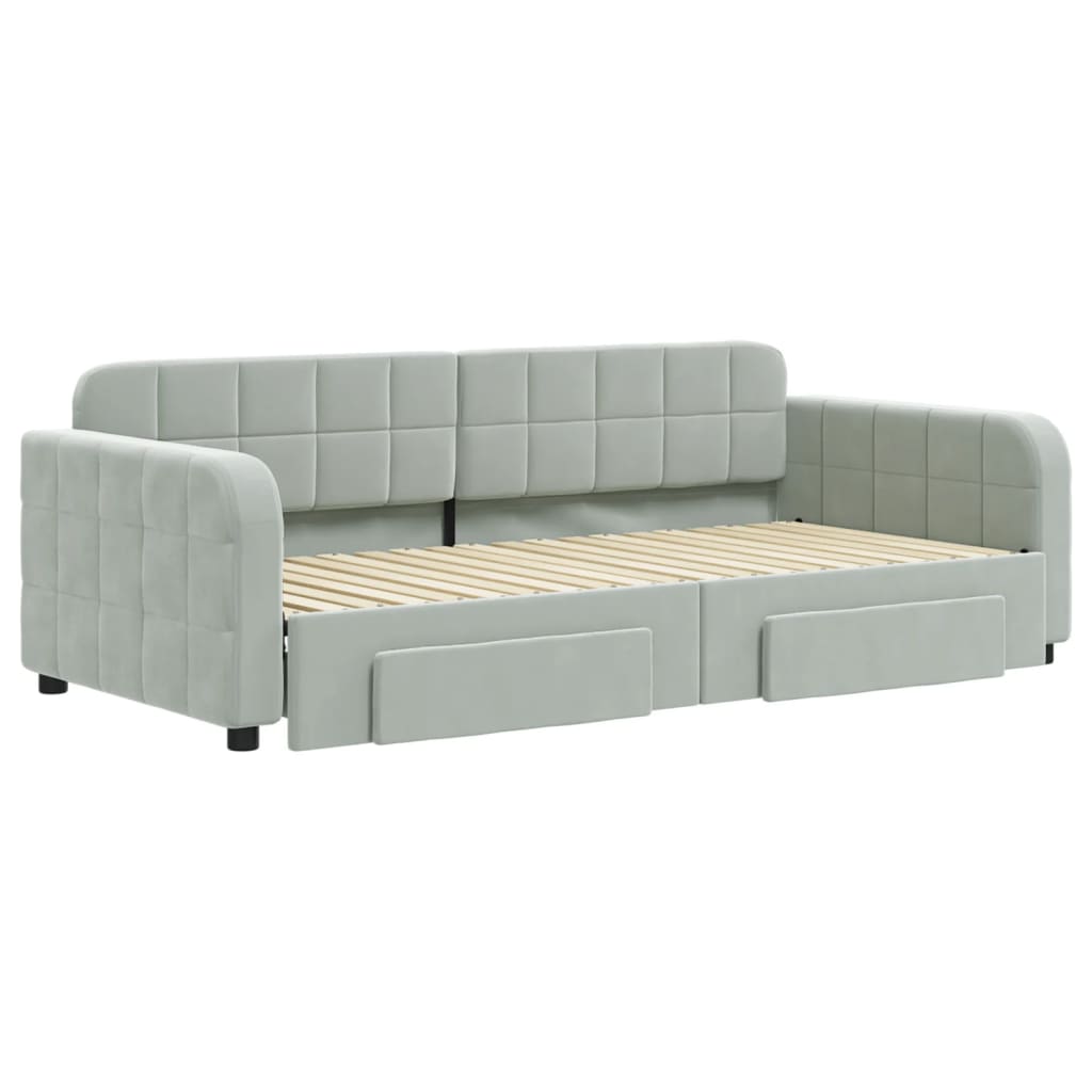 vidaXL Daybed with Trundle&Drawers without Mattress Light Grey 90x190 cm Single