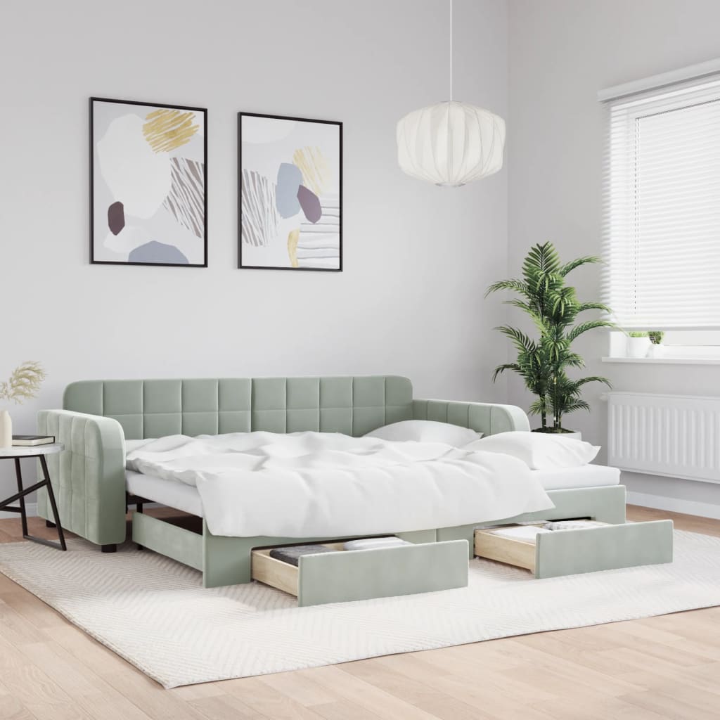 vidaXL Daybed with Trundle&Drawers without Mattress Light Grey 90x190 cm Single