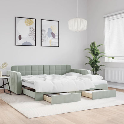 vidaXL Daybed with Trundle&Drawers without Mattress Light Grey 90x190 cm Single